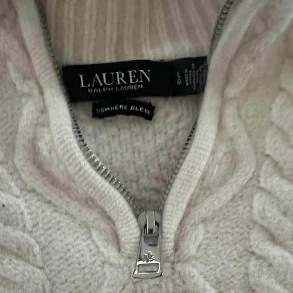 SHRUNK Ralph Lauren Cream Cable Knit Sweater Quarter Zip Wool and Cashmere - Picture 2 of 3